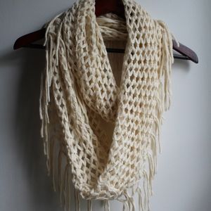 Cream Fringe Infinity Scarf